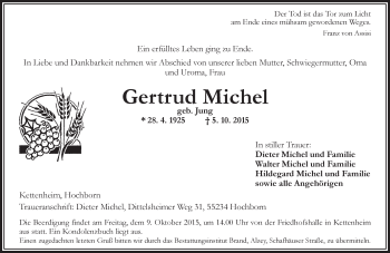 Traueranzeige von Gertrud Michel von  Worms
