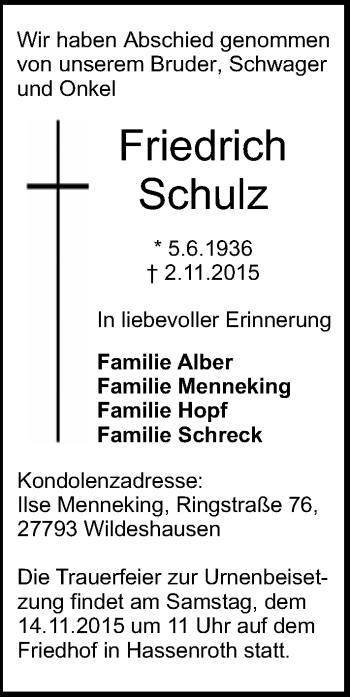 Traueranzeige von Friedrich Schulz von trauer.echo-online.de