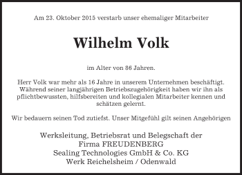 Traueranzeige von Wilhelm Volk von trauer.echo-online.de