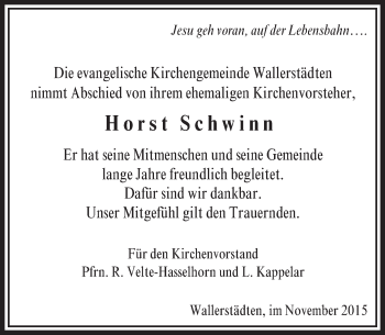 Traueranzeige von Horst Schwinn von trauer.echo-online.de