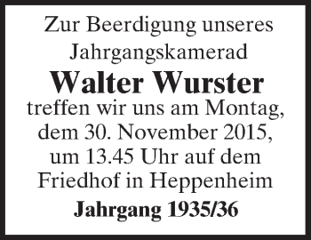 Traueranzeige von Walter Wurster von trauer.echo-online.de