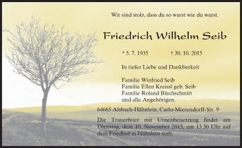 Traueranzeige von Friedrich Wilhelm Seib von trauer.echo-online.de