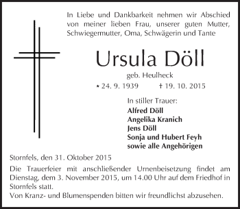 Traueranzeige von Ursula Döll von  Kreisanzeiger