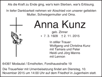 Traueranzeige von Anna Kunz von trauer.echo-online.de
