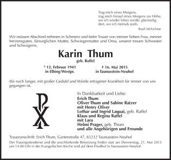 Traueranzeige von Karin Thum von  WI-komplett
