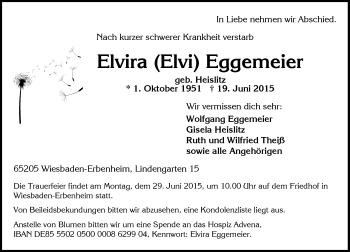 Traueranzeige von Elvira Eggemeier von  WI-komplett