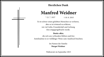 Traueranzeige von Manfred Weidner von VRM Trauer