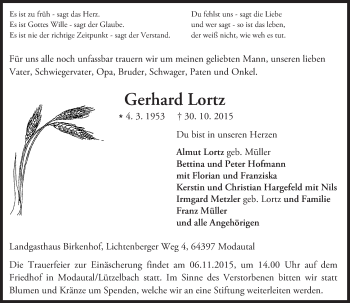 Traueranzeige von Gerhard Lortz von trauer.echo-online.de