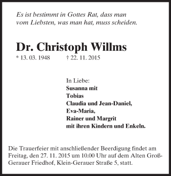 Traueranzeige von Christoph Willms von trauer.echo-online.de