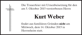 Traueranzeige von Kurt Weber von  Worms