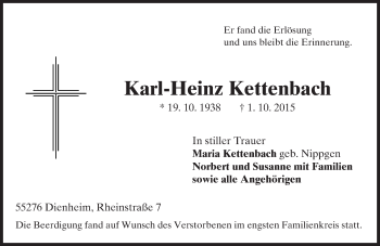 Traueranzeige von Karl-Heinz Kettenbach von  Landskrone