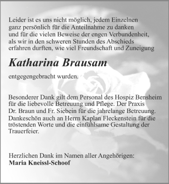 Traueranzeige von Katharina Brausam von trauer.echo-online.de