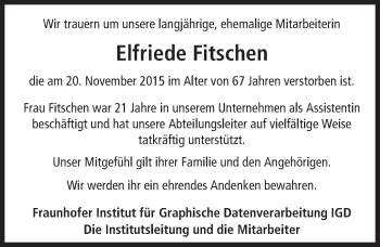 Traueranzeige von Elfriede Fitschen von trauer.echo-online.de