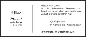 Traueranzeige von Hilde Sauer von trauer.echo-online.de
