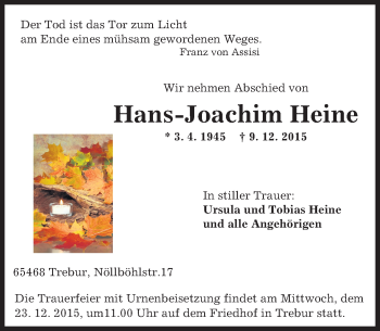 Traueranzeige von Hans-Joachim Heine von trauer.echo-online.de