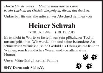 Traueranzeige von Heiner Schwab von trauer.echo-online.de