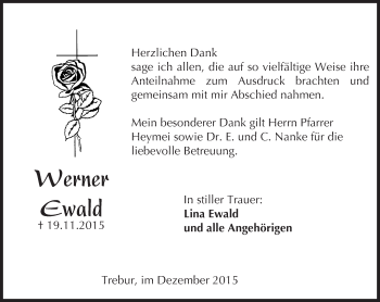 Traueranzeige von Werner Ewald von trauer.echo-online.de