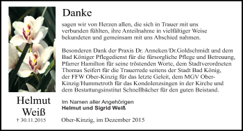 Traueranzeige von Helmut Weiß von trauer.echo-online.de