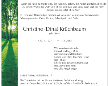 Traueranzeige von Christine Krüchbaum von trauer.echo-online.de