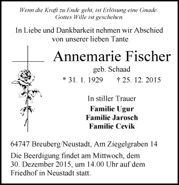 Traueranzeige von Annemarie Fischer von trauer.echo-online.de