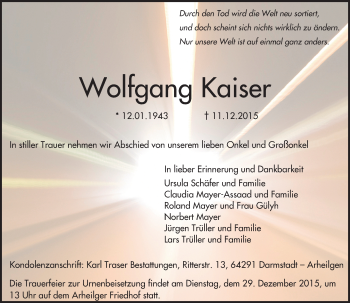Traueranzeige von Wolfgang Kaiser von trauer.echo-online.de