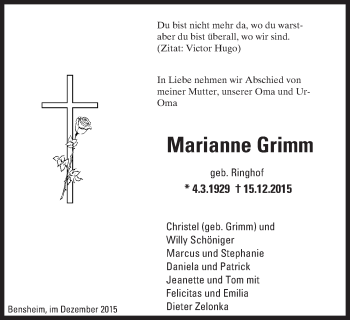 Traueranzeige von Marianne Grimm von trauer.echo-online.de