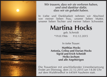 Traueranzeige von Martina Hocks von trauer.echo-online.de