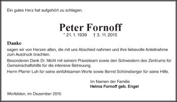 Traueranzeige von Peter Fornoff von trauer.echo-online.de