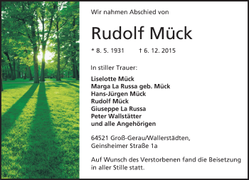 Traueranzeige von Rudolf Mück von trauer.echo-online.de