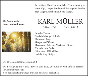 Traueranzeige von Karl Müller von trauer.echo-online.de