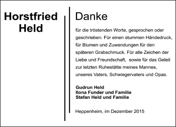 Traueranzeige von Horstfried Held von trauer.echo-online.de