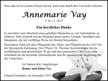 Traueranzeige von Annemarie Vay von trauer.echo-online.de