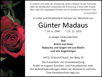 Traueranzeige von Günter Madaus von trauer.echo-online.de