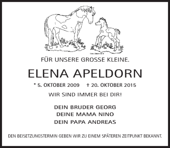 Traueranzeige von Elena Apeldorn von trauer.echo-online.de