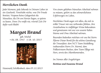Traueranzeige von Margot Brand von trauer.echo-online.de