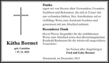 Traueranzeige von Kätha Bormet von trauer.echo-online.de