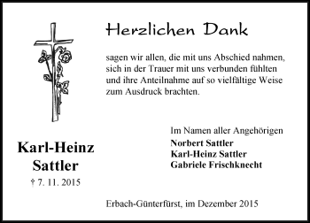 Traueranzeige von Karl-Heinz Sattler von trauer.echo-online.de