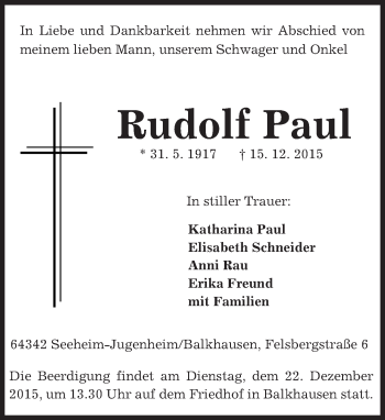 Traueranzeige von Rudolf Paul von trauer.echo-online.de