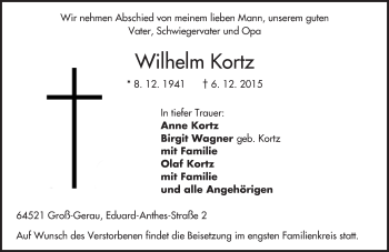Traueranzeige von Wilhelm Kortz von trauer.echo-online.de