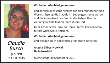Traueranzeige von Claudia Busch von trauer.echo-online.de