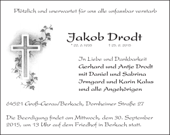 Traueranzeige von Jakob Drodt von trauer.echo-online.de