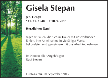 Traueranzeige von Gisela Stepan von trauer.echo-online.de