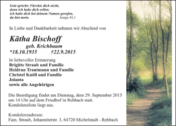 Traueranzeige von Kätha Bischoff von trauer.echo-online.de