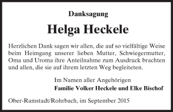 Traueranzeige von Helga Heckele von trauer.echo-online.de