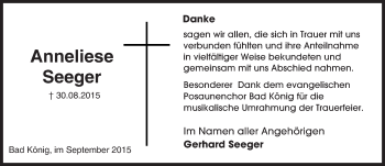 Traueranzeige von Anneliese Seeger von trauer.echo-online.de