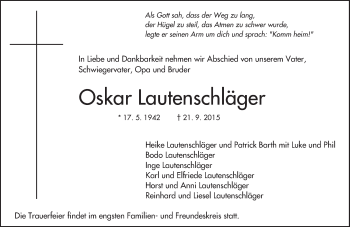 Traueranzeige von Oskar Lautenschläger von trauer.echo-online.de