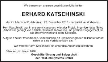 Traueranzeige von Erhard  Katschinski von trauer.echo-online.de