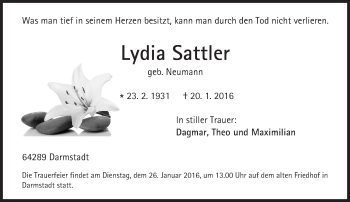 Traueranzeige von Lydia Sattler von trauer.echo-online.de
