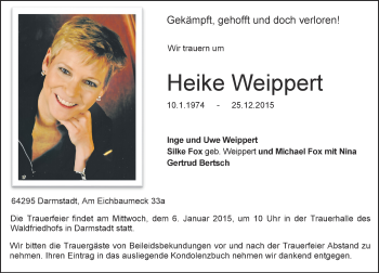 Traueranzeige von Heike Weippert von trauer.echo-online.de