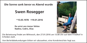 Traueranzeige von Swen Rosegger von trauer.echo-online.de